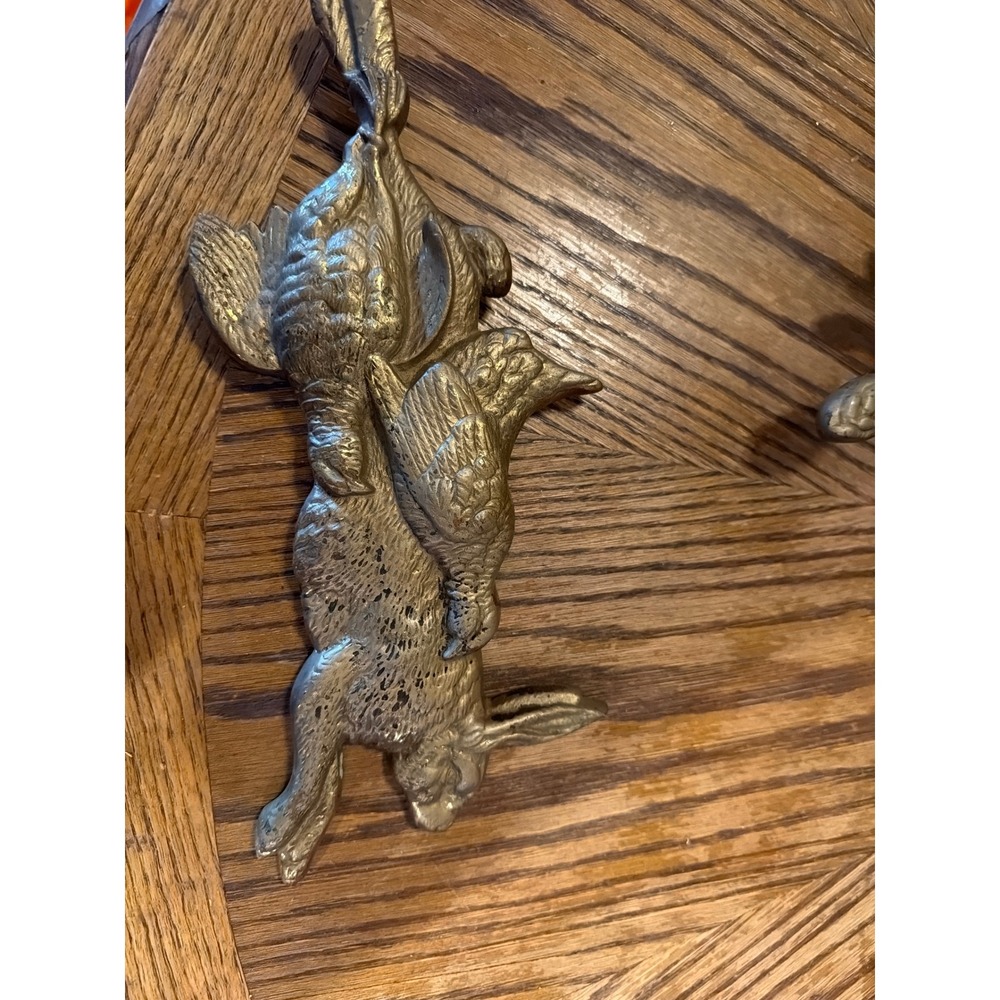 Vintage Brass Hunting Wall Plaque Rabbit Game Birds Hanging Relief Sculpture
